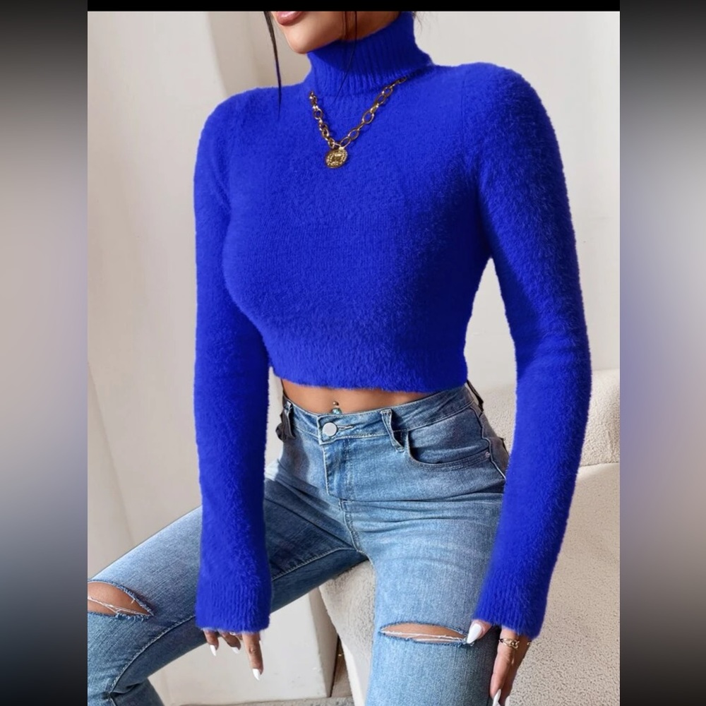 Royal blue fuzzy sweater
